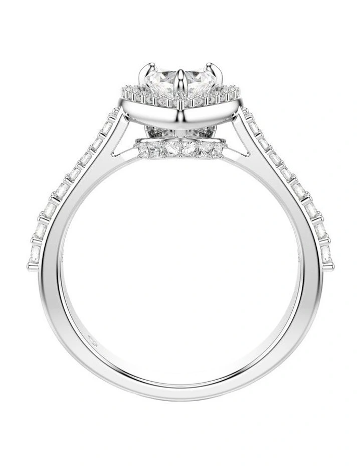 Una Angelic Motif Ring Mixed Cuts Heart Rhodium Plated in White image 3