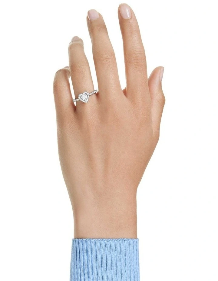 Una Angelic Motif Ring Mixed Cuts Heart Rhodium Plated in White image 5