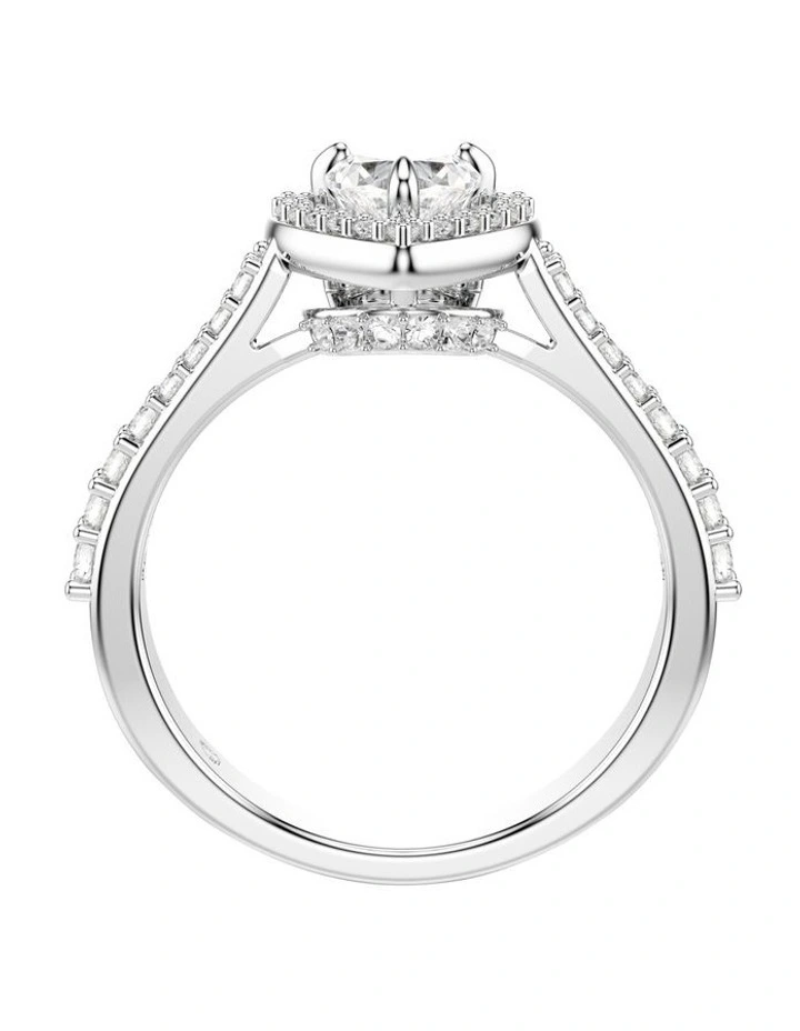 Mixed Cuts Heart Rhodium Plated Una Angelic Motif Ring in White image 3