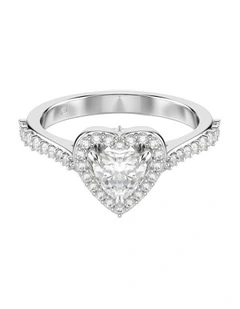 Mixed Cuts Heart Rhodium Plated Una Angelic Motif Ring in White
