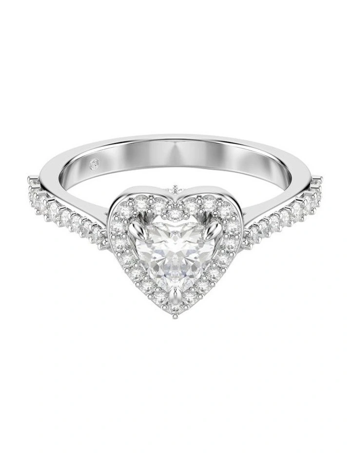 Mixed Cuts Heart Rhodium Plated Una Angelic Motif Ring in White image 1