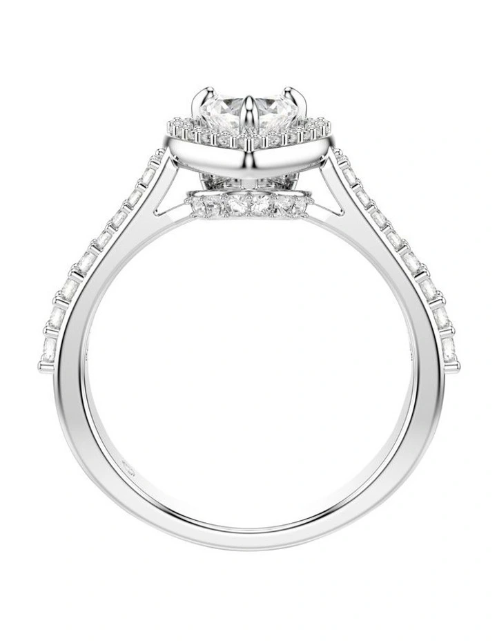 Mixed Cuts Heart Rhodium Plated Una Angelic Motif Ring in White image 3