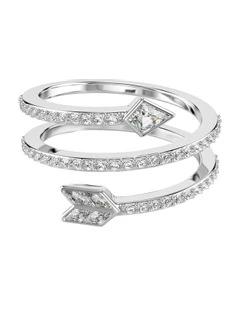 Mixed Cuts Arrow Rhodium Plated Idyllia Motif Ring in White