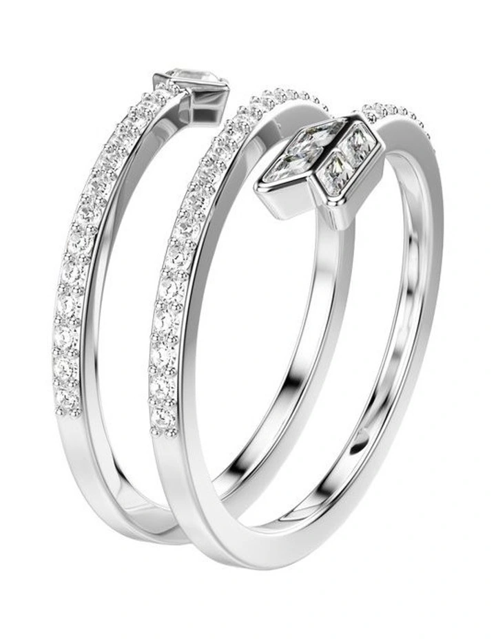 Mixed Cuts Arrow Rhodium Plated Idyllia Motif Ring in White image 2