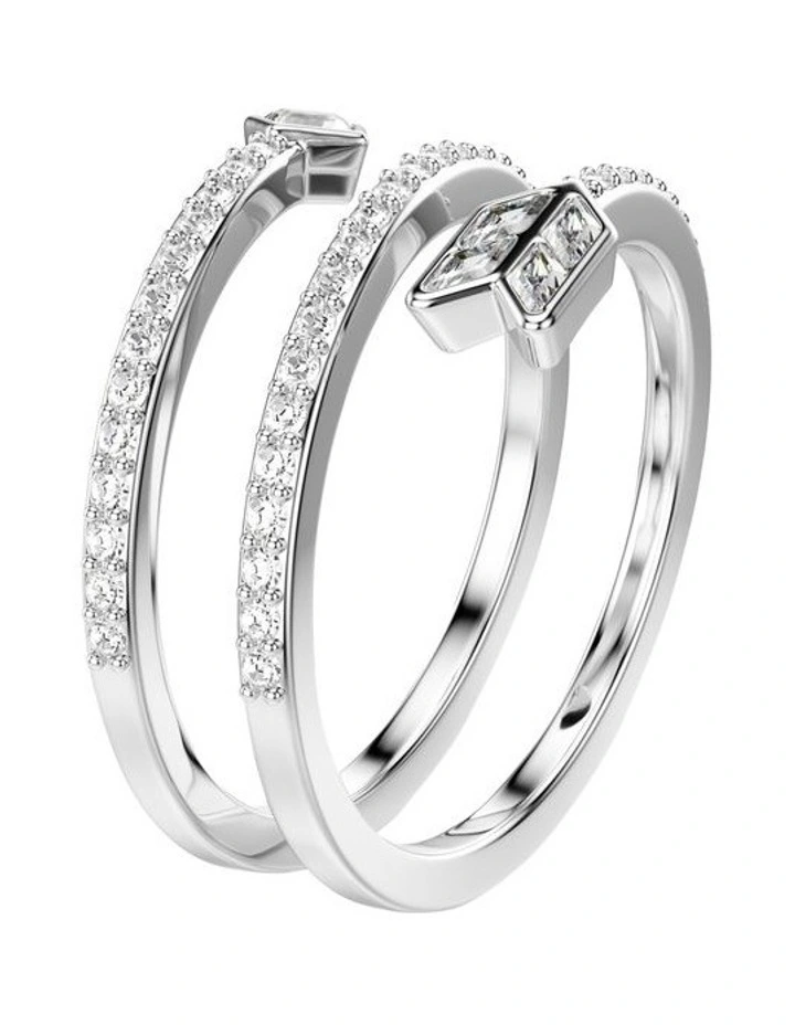 Mixed Cuts Arrow Rhodium Plated Idyllia Motif Ring in White image 2