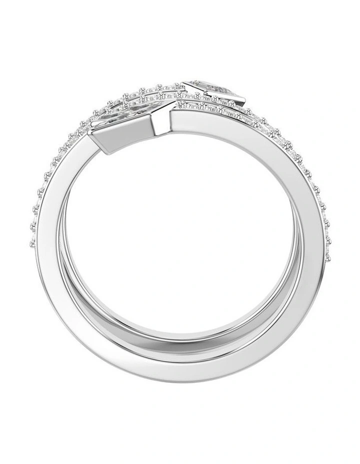 Mixed Cuts Arrow Rhodium Plated Idyllia Motif Ring in White image 3