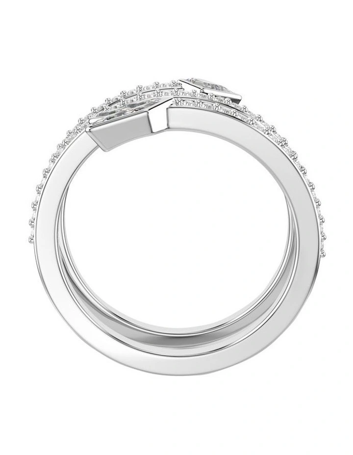 Mixed Cuts Arrow Rhodium Plated Idyllia Motif Ring in White image 3