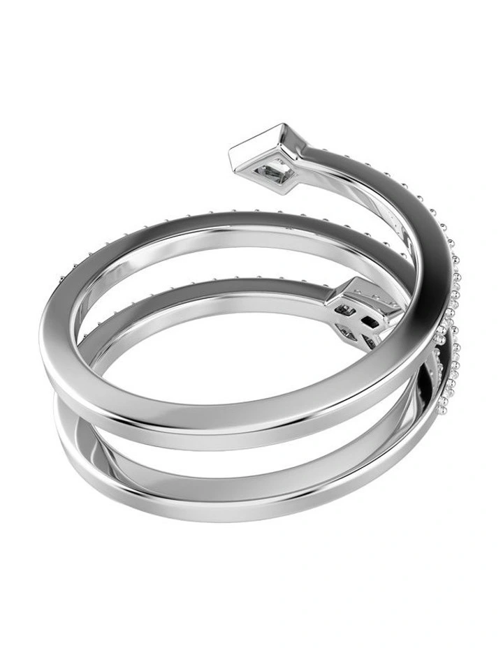 Mixed Cuts Arrow Rhodium Plated Idyllia Motif Ring in White image 4