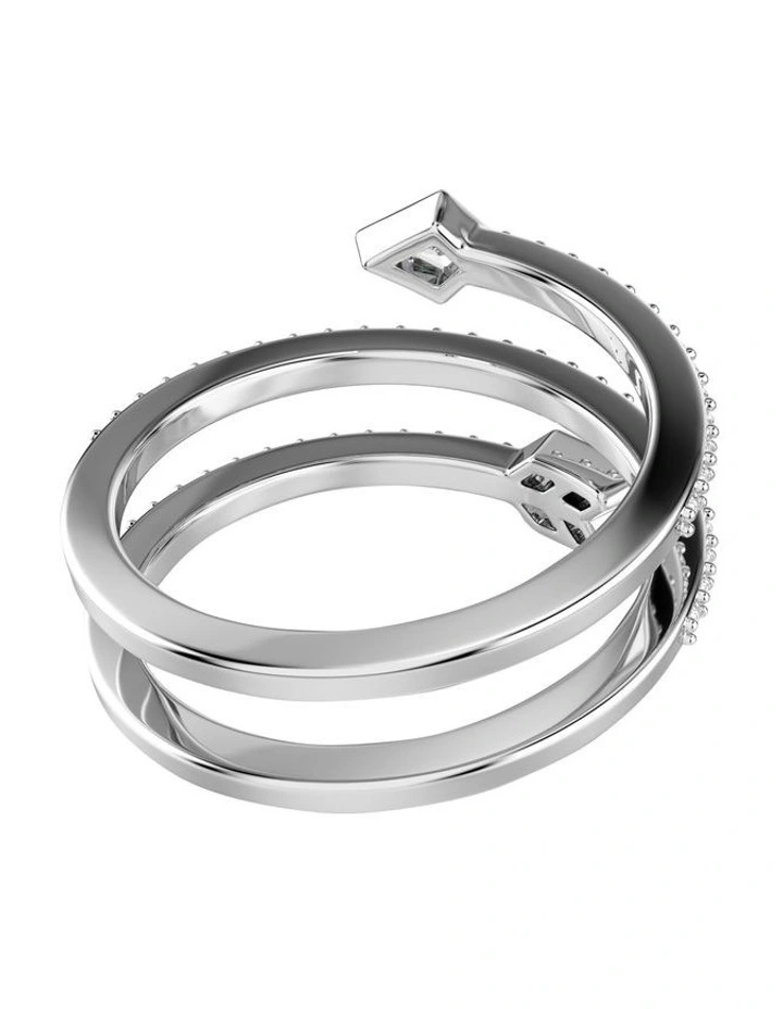 Mixed Cuts Arrow Rhodium Plated Idyllia Motif Ring in White image 4