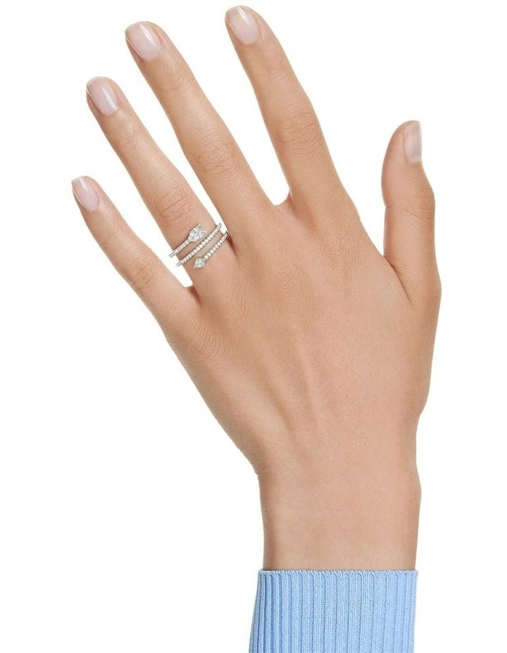 Mixed Cuts Arrow Rhodium Plated Idyllia Motif Ring in White image 5