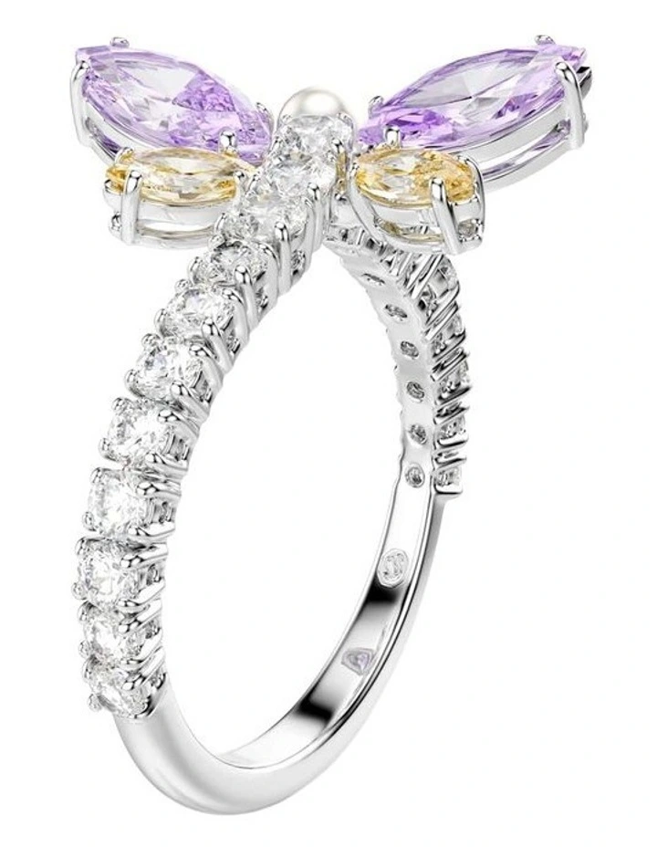 Mixed Cuts Dragonfly Rhodium Plated Motif Ring in Multi image 2