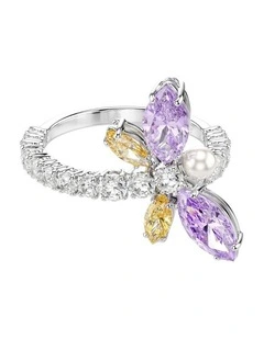 Mixed Cuts Dragonfly Rhodium Plated Motif Ring in Multi