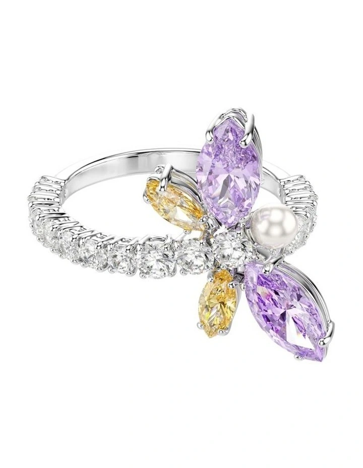 Mixed Cuts Dragonfly Rhodium Plated Motif Ring in Multi image 1