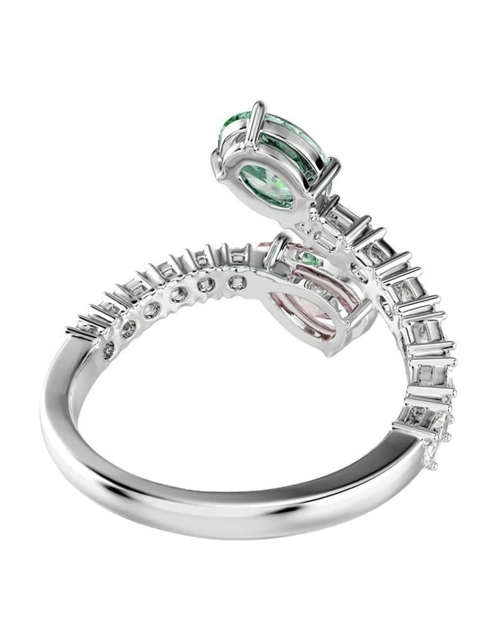 Mixed Cuts Rhodium Plated Open Ring in Multi image 4