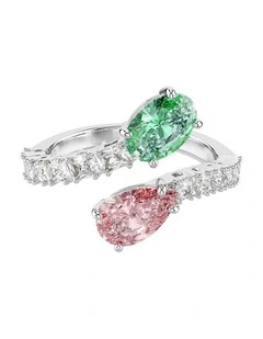 Mixed Cuts Rhodium Plated Open Ring in Multi