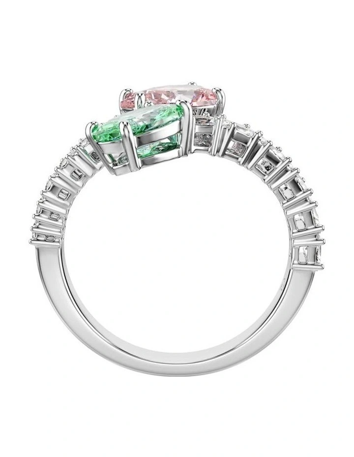 Mixed Cuts Rhodium Plated Open Ring in Multi image 3