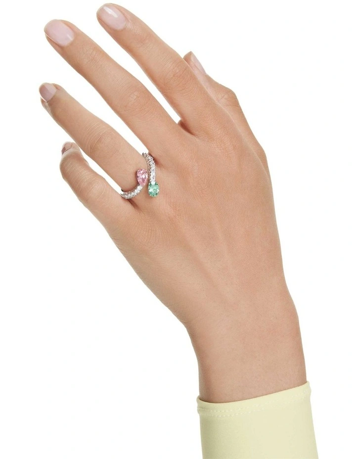 Mixed Cuts Rhodium Plated Open Ring in Multi image 5