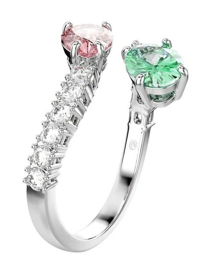 Mixed Cuts Rhodium Plated Open Ring in Multi image 2