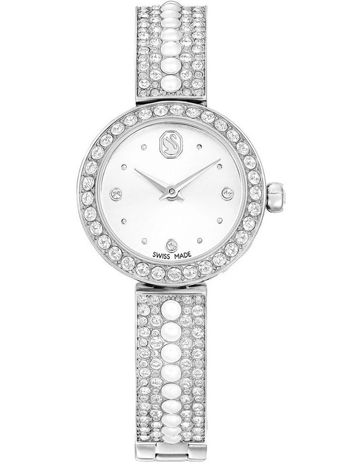 Swiss Made Crystal Bracelet Stainless Steel Matrix Pearl Bangle Watch in White image 1