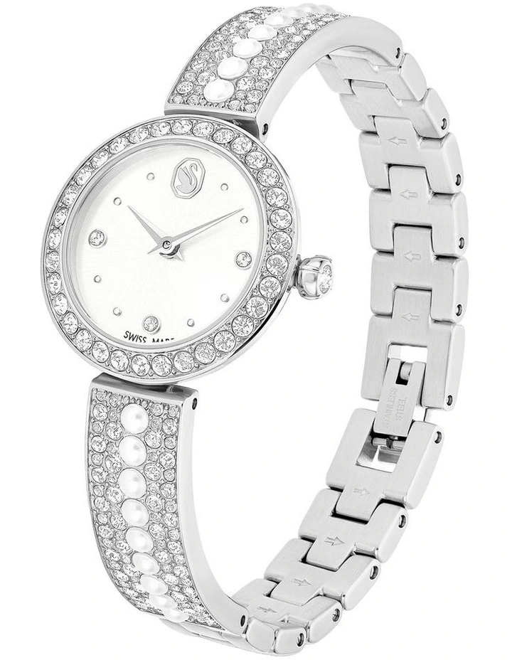 Swiss Made Crystal Bracelet Stainless Steel Matrix Pearl Bangle Watch in White image 2