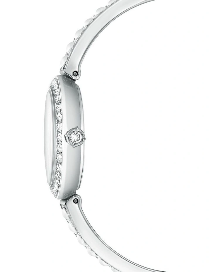 Swiss Made Crystal Bracelet Stainless Steel Matrix Pearl Bangle Watch in White image 5