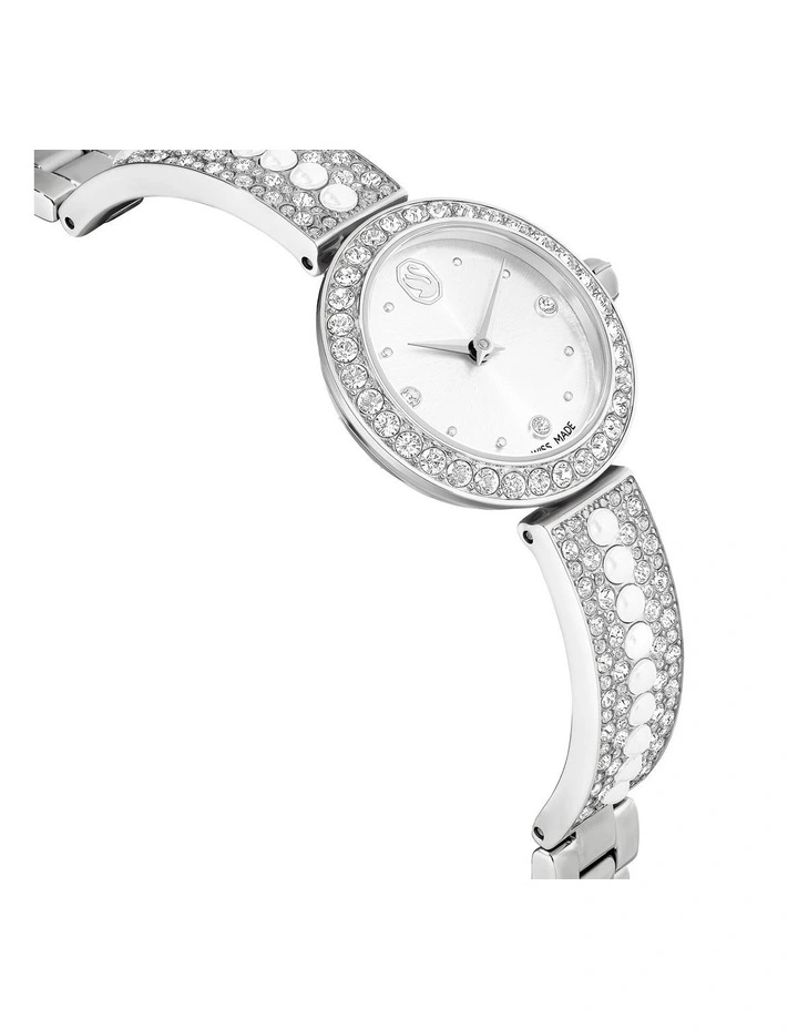 Swiss Made Crystal Bracelet Stainless Steel Matrix Pearl Bangle Watch in White image 6