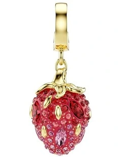 Idyllia Mixed Cuts Strawberry Gold-Tone Plated Charm in Red