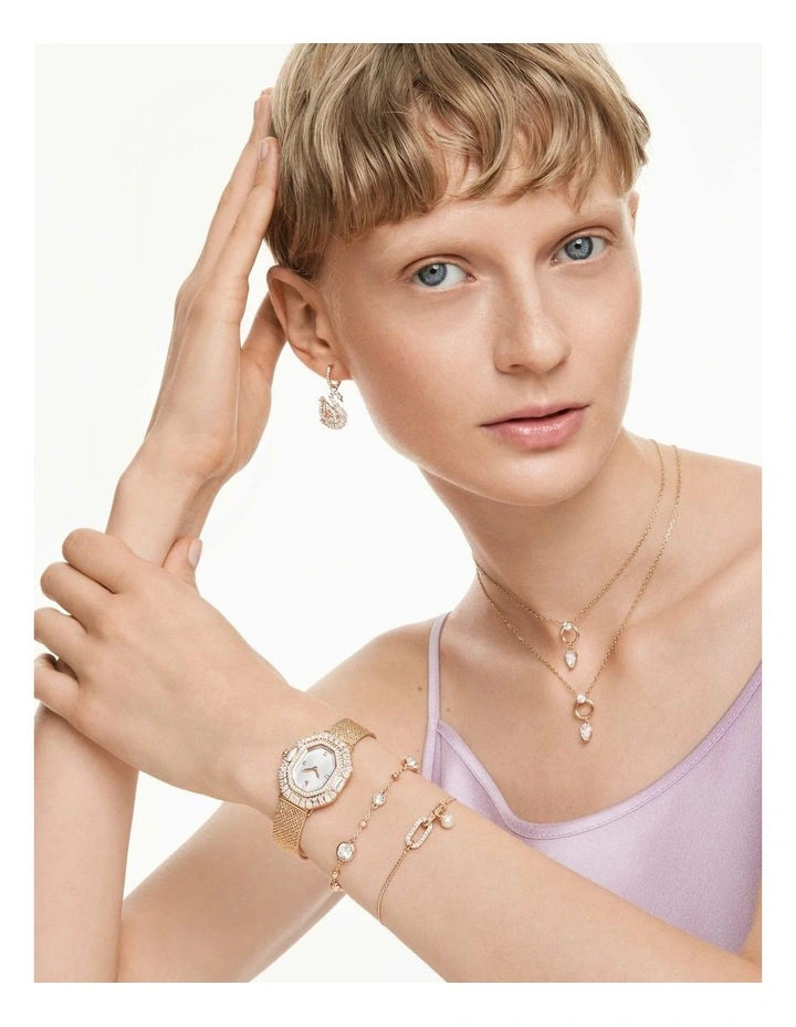 Constella Bracelet Crystal Pearl Round Cut 18K Rose Gold Finish in White image 6