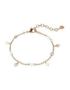 Imber Bracelet Crystal Pearl Round Cut 18K Rose Gold Finish in White