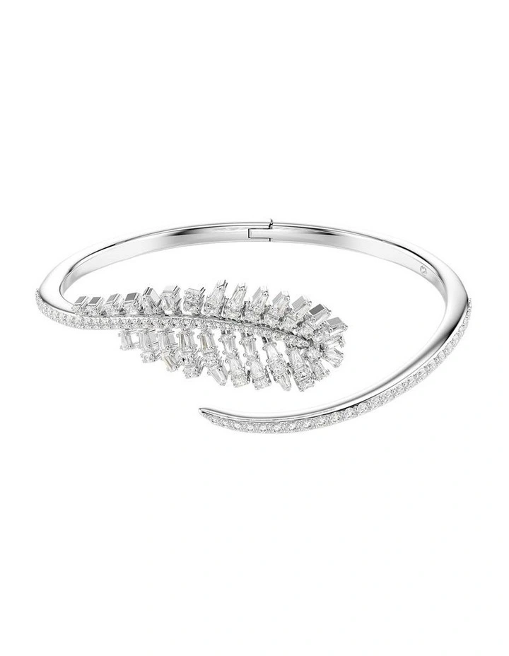 Vienna bangle Mixed cuts Feather Rhodium plated in White image 1