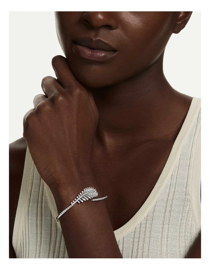 Vienna bangle Mixed cuts Feather Rhodium plated in White image 5