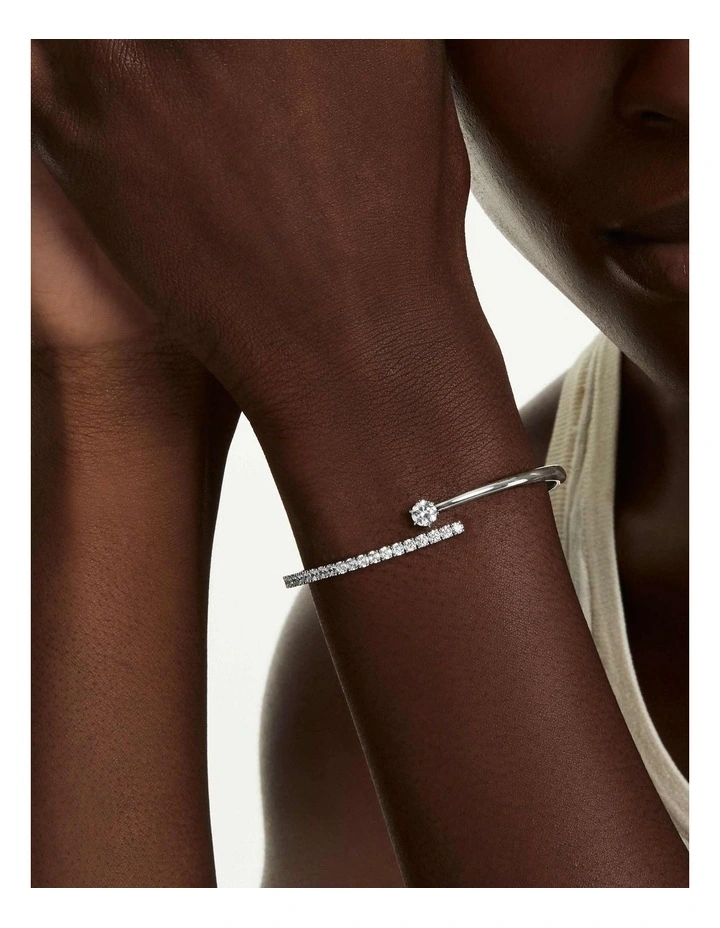 Matrix bangle Round cut Rhodium plated in White image 5