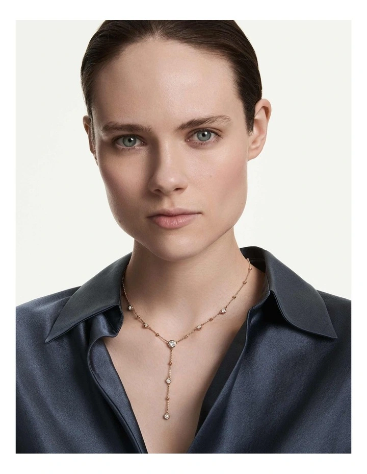 Imber Y necklace Round cut 18K rose gold finish in White image 6