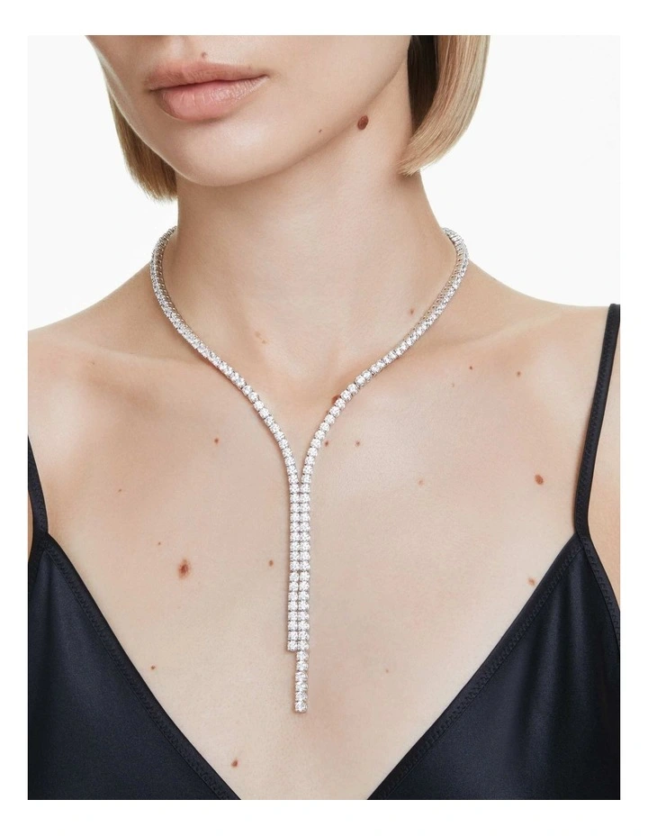 Matrix Y necklace Round cut Rhodium plated in White image 6