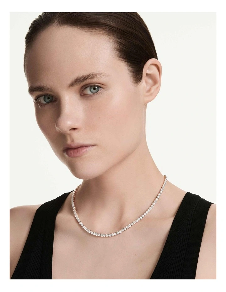 Matrix Tennis necklace Round cut 18K rose gold finish in White image 5