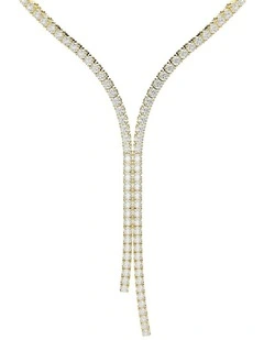 Matrix Y necklace Round cut 18K gold finish in White