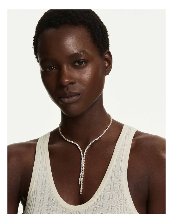 Matrix Y necklace Round cut 18K gold finish in White image 6