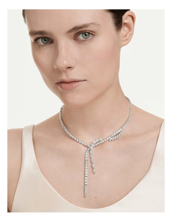 Mesmera Y necklace Mixed cuts Rhodium plated in White image 5