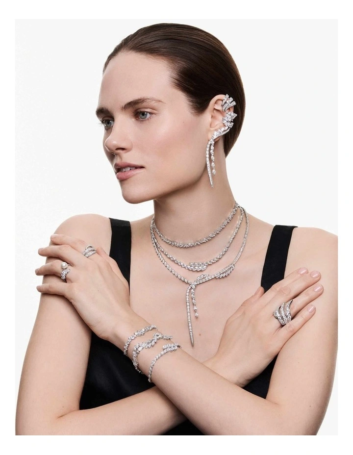Mesmera Y necklace Mixed cuts Rhodium plated in White image 6