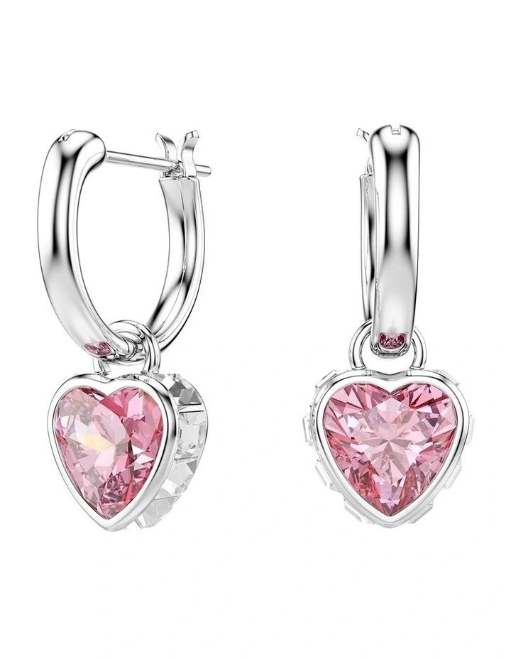 Chroma drop earrings Heart Rhodium plated in Pink image 1