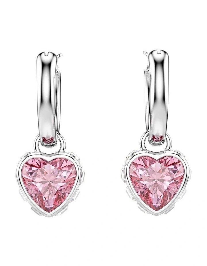 Chroma drop earrings Heart Rhodium plated in Pink image 2