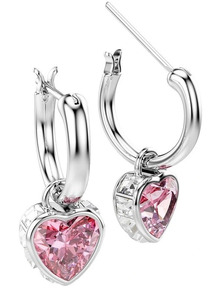 Chroma drop earrings Heart Rhodium plated in Pink image 3