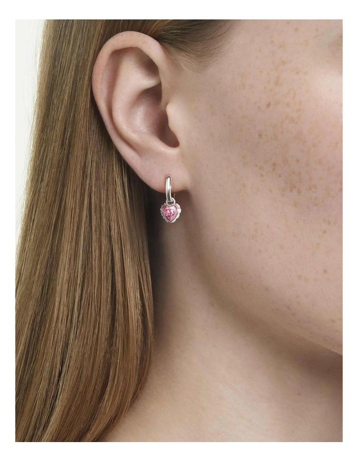 Chroma drop earrings Heart Rhodium plated in Pink image 5