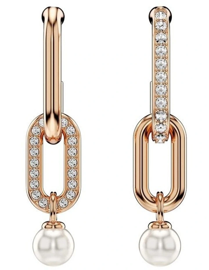 Constella drop earrings Crystal pearl Round cut 18K rose gold finish in White image 2