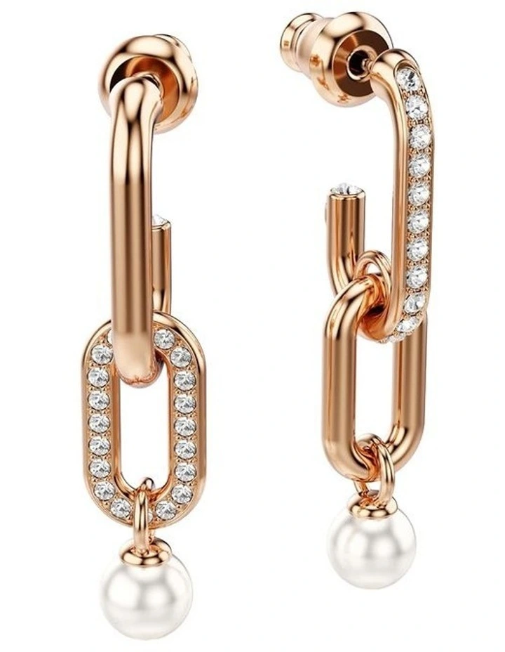 Constella drop earrings Crystal pearl Round cut 18K rose gold finish in White image 3