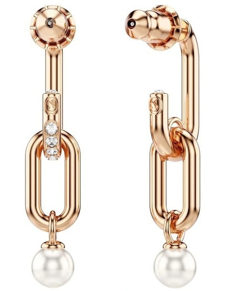 Constella drop earrings Crystal pearl Round cut 18K rose gold finish in White image 4