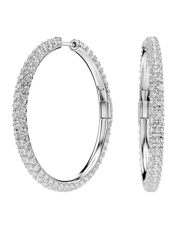 Dextera hoop earrings Round cut Rhodium plated in White image 1