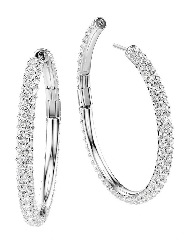 Dextera hoop earrings Round cut Rhodium plated in White image 3