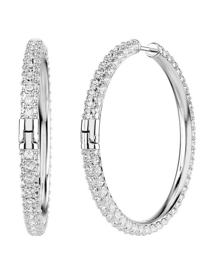 Dextera hoop earrings Round cut Rhodium plated in White image 4
