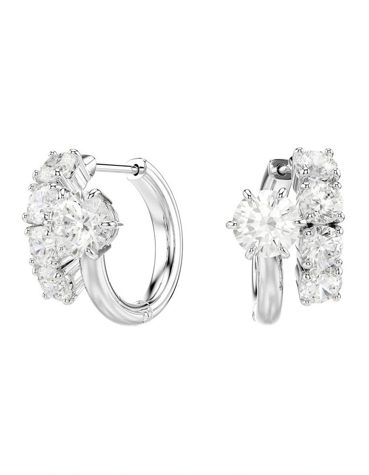 Matrix hoop earrings Round cut Rhodium plated in White image 1